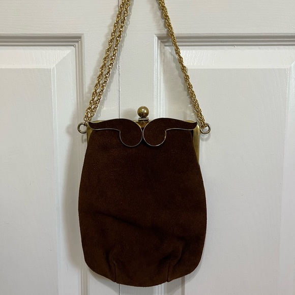 Triangle New York Vintage Suede Chain Handle Purse Evening Bag - Picture 1 of 7
